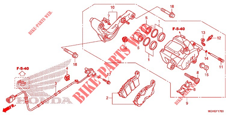 REAR BRAKE CALIPER  for Honda CROSSTOURER 1200 DCT ABS RED 2016