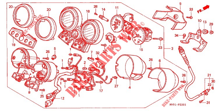 METER  (F2R/F2S/F2T/F2V) (F3T/F3V) for Honda CB 400 SUPER FOUR  -J- 1997