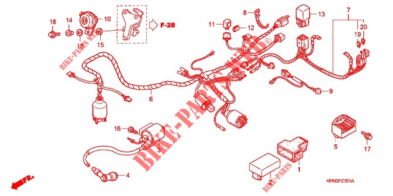 WIRE HARNESS  (ANF1256,7,8/AFS125A,B) for Honda WAVE 125  PGMFi,  Electric start 2007