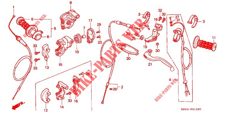 HANDLE LEVER/SWITCH/CABLE for Honda CR 125 R 1994