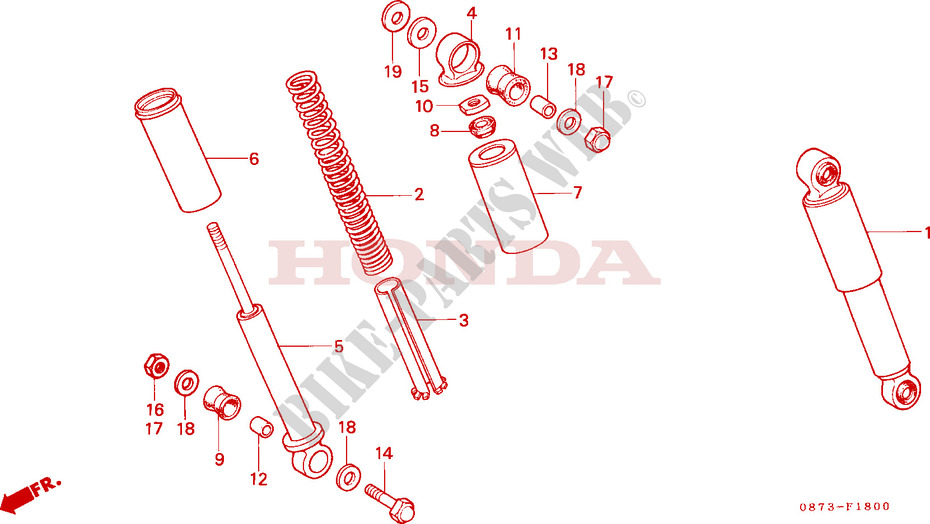 REAR SHOCK ABSORBER (1) for Honda C 50 Z  DOUBLE SEAT, MILES 1977