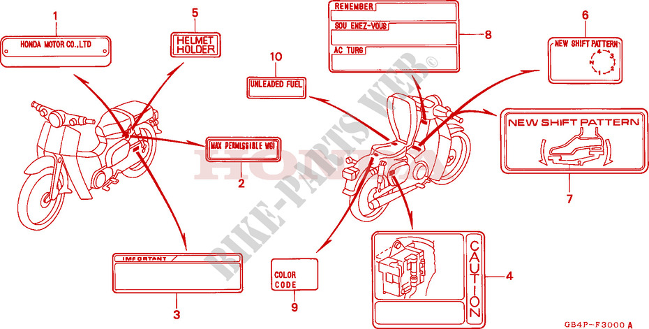 CAUTION LABEL for Honda CUB 50 STANDARD RED 1993