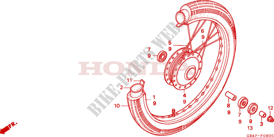 FRONT WHEEL for Honda CUB 50 STANDARD RED 1993