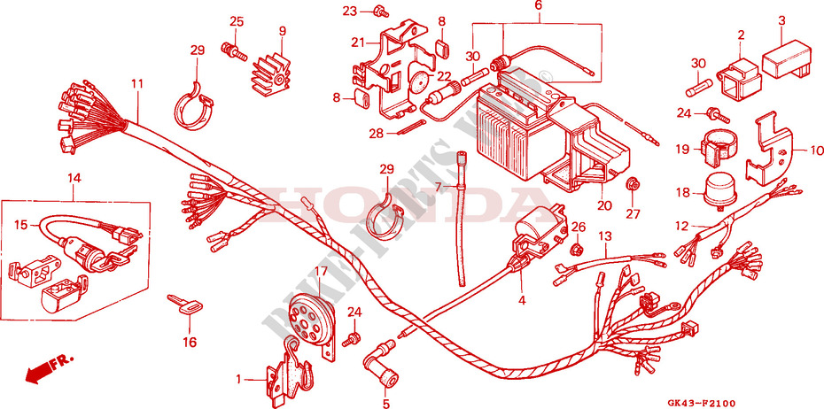 WIRE HARNESS/BATTERY (C50DF/DG) for Honda CUB 50 DELUXE 1985