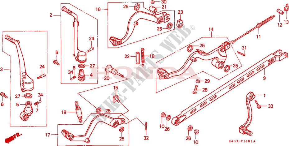 CHANGE PEDAL/BRAKE PEDAL/ KICK STARTER ARM (2) for Honda CR 125 R 1989