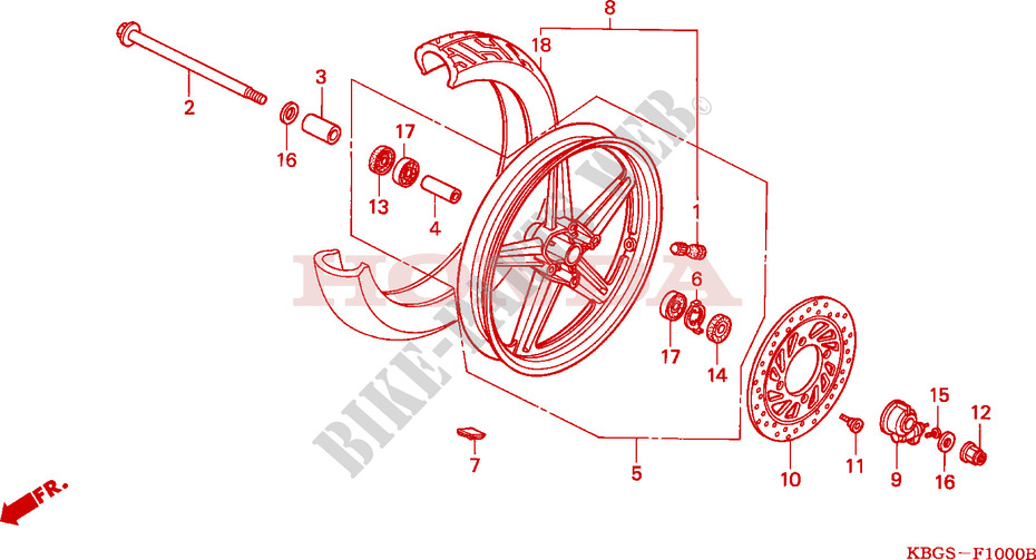 FRONT WHEEL (1) for Honda CB 250 TWO FIFTY 1994