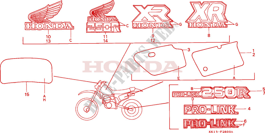 Stickers Xr250re Rf Rg Rh For Honda Xr 250 R 1987 Honda Motorcycles Atvs Genuine Spare Parts Catalog - image 1987 konian kmc faborite t r 16v rear roblox
