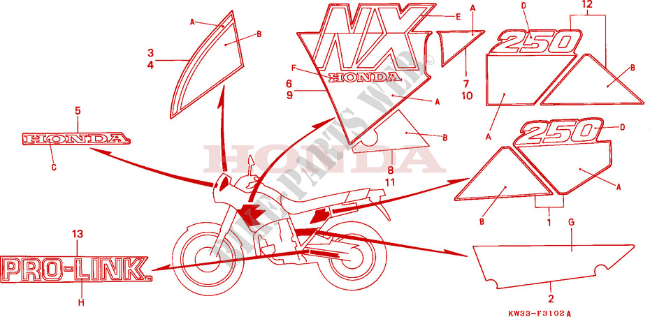 STICKERS for Honda NX 250 1991