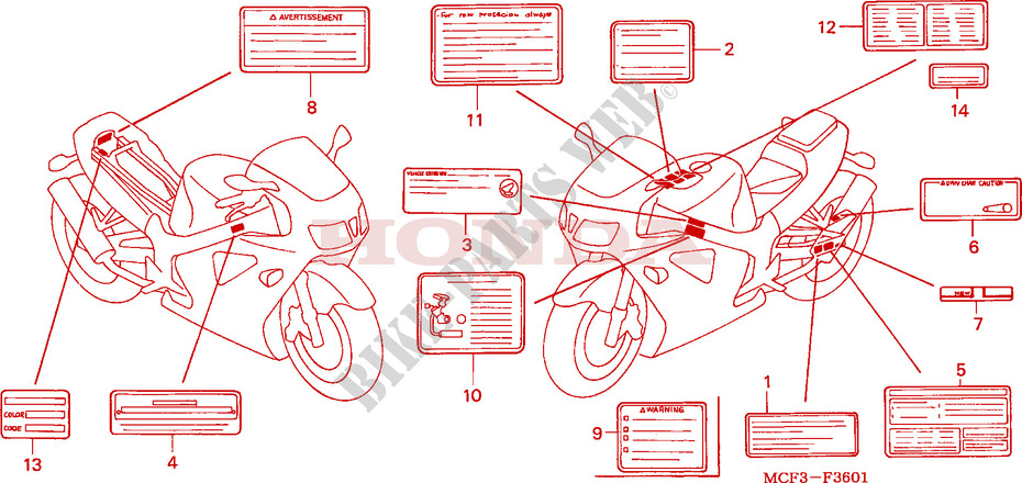 CAUTION LABEL (VTR1000SP2 /3/4/5/6) for Honda VTR 1000 SP2 100CV 2002