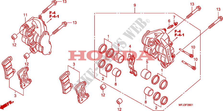 FRONT BRAKE CALIPER(CBR60 0RR9,A,B/RA9,A,B) for Honda CBR 600 RR GRIS ORANGE 2011