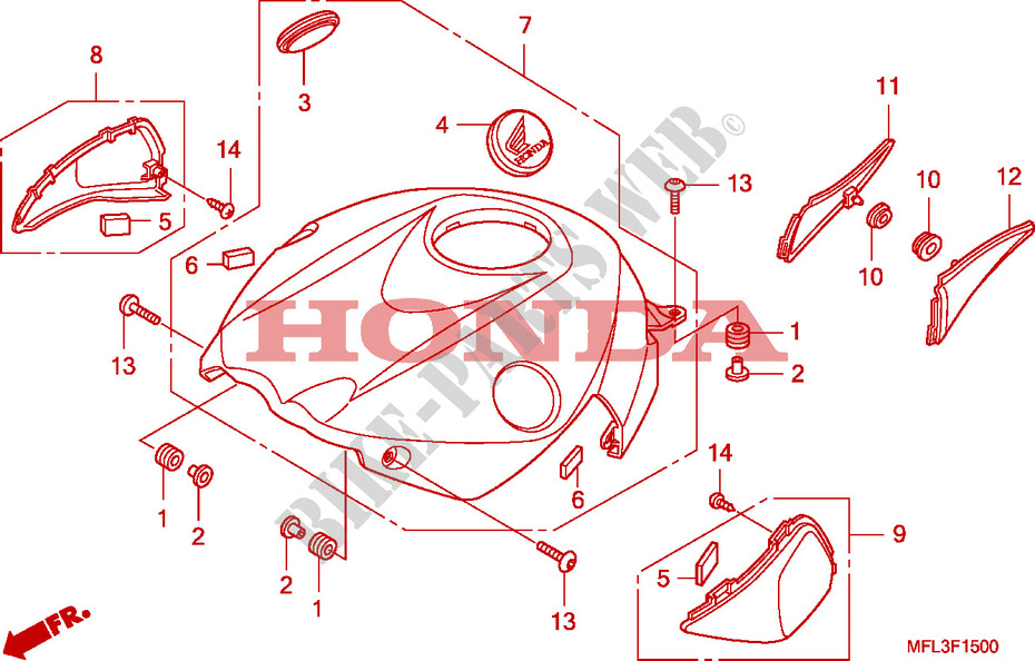 TANK COVER for Honda CBR 1000 RR FIREBLADE TRICOLOR 2010