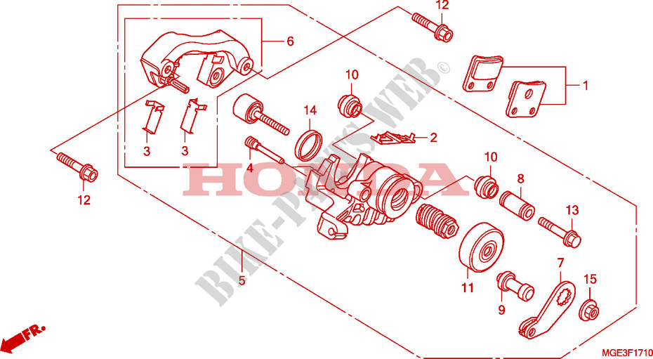 REAR BRAKE CALIPER(VFR120 0FD)(PARKING) for Honda VFR 1200 DCT 2011