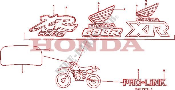 STICKERS for Honda XR 600 R 1990
