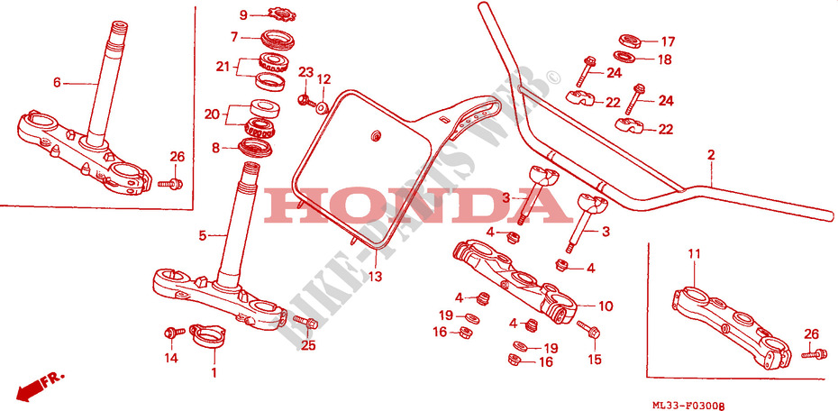 HANDLE PIPE/TOP BRIDGE/ STEERING STEM ( CR500RR) for Honda CR 500 R 1990