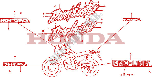 STICKERS for Honda DOMINATOR 650 1988