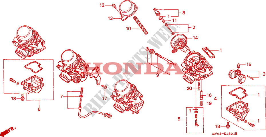 CARBURETOR (COMPONENT PARTS) for Honda CBR 600 F 1992
