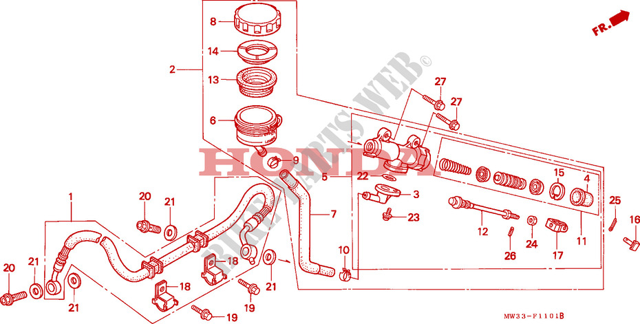 REAR BRAKE MASTER CYLINDER (CB750F2) for Honda SEVEN FIFTY 750 34HP 1996
