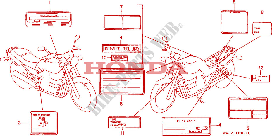 CAUTION LABEL for Honda SEVEN FIFTY 750 1997