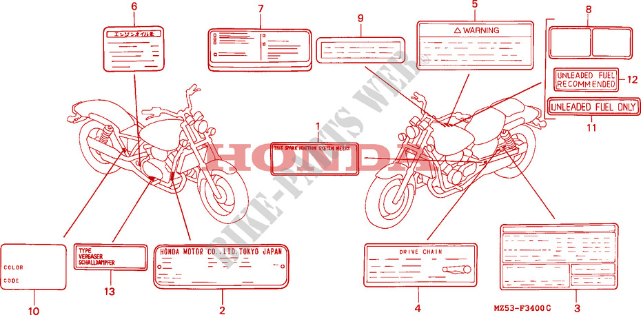 CAUTION LABEL for Honda SHADOW 750 50HP 1997
