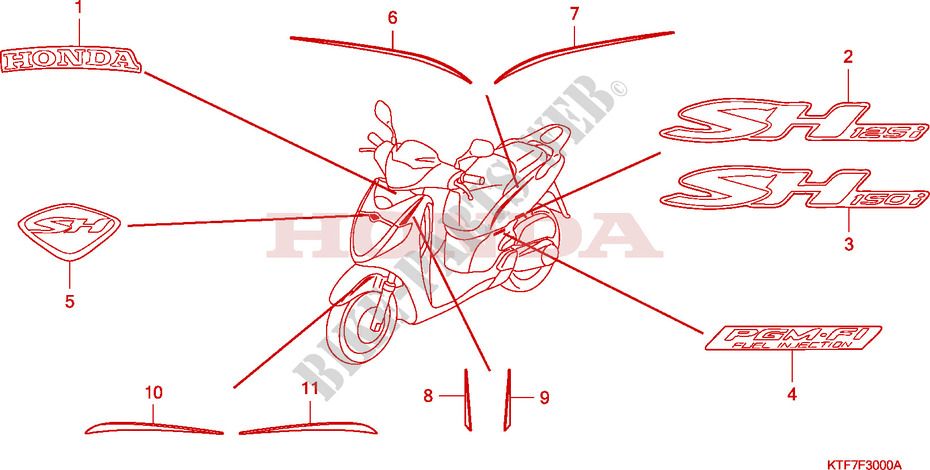 STICKERS for Honda SH 125 S TOP CASE 2007