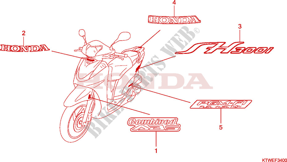 STICKERS for Honda SH 300 ABS TOP BOX 2010
