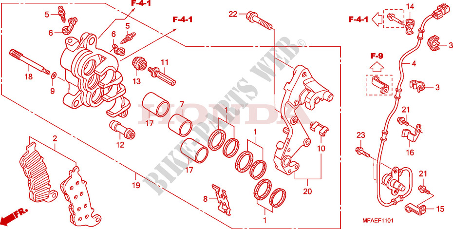 R. FRONT BRAKE CALIPER (CBF1000A/T/S) for Honda CBF 1000 ABS 2010