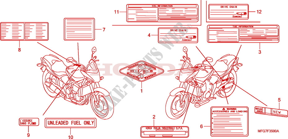 CAUTION LABEL for Honda CB 600 F HORNET ABS BLANCHE 2009