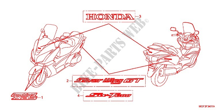 STICKERS (FJS600A9 2KO/FJS600AB/DB) for Honda SILVER WING 600 ABS 2011