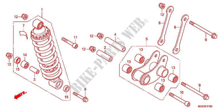 REAR SHOCK ABSORBER (2) for Honda NC 700 X ABS DCT 2012