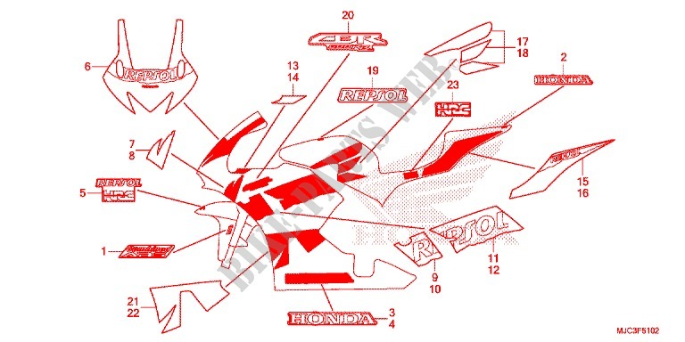 STICKERS (3) for Honda CBR 600 RR ABS REPSOL 2016