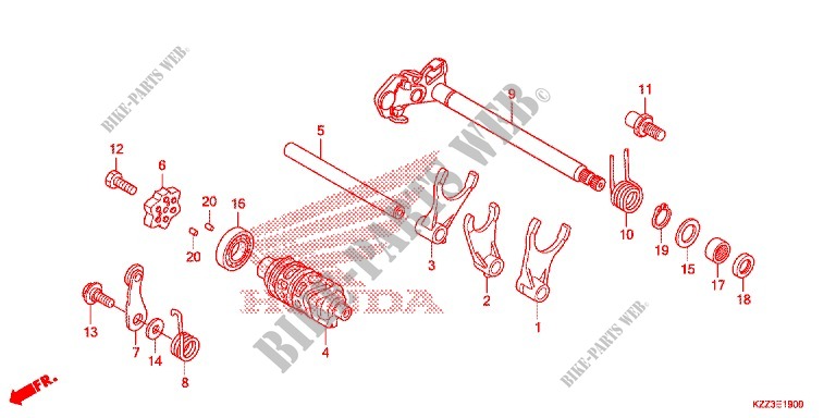 GEARSHIFT DRUM   SHIFT FORK for Honda CRF 250 L RED 2013