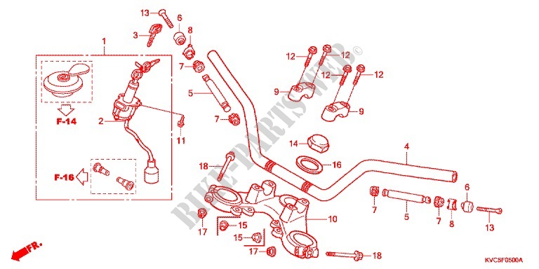 HANDLEBAR   TRIPLE CLAMP   STEERING STEM (GLH1251SH/2SH/3SH) for Honda STORM 125 DISCO DELANTERO 2007