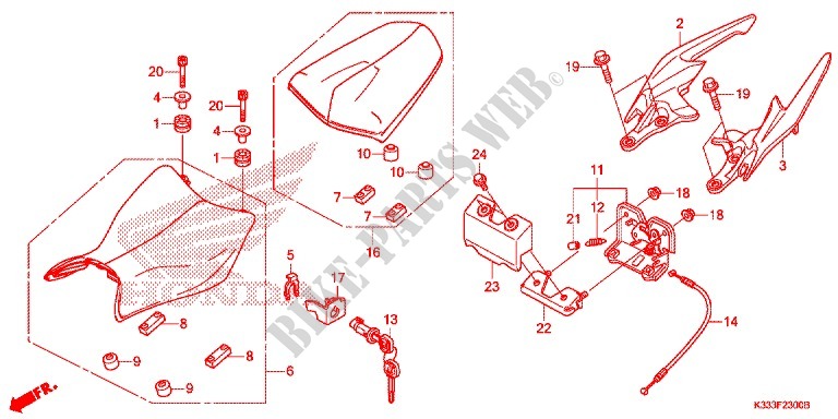 SINGLE SEAT (2) for Honda CBR 250 R ABS RED 2015