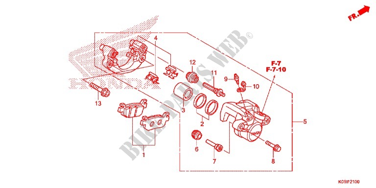 REAR BRAKE CALIPER for Honda SH 125 ABS D TOP CASE 2014