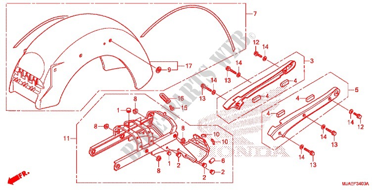 REAR FENDER (VT750CS/C) for Honda SHADOW VT 750 CABS GRAY 2014