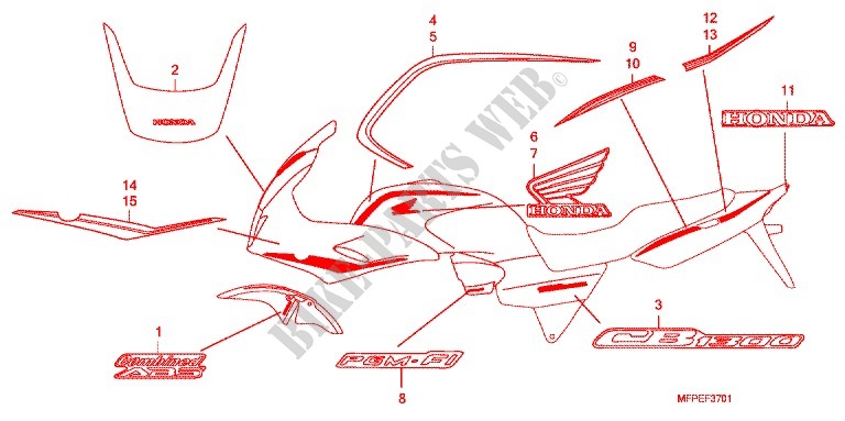 STICKERS (CB1300SA ED,F,7E) for Honda CB 1300 ABS FAIRING 2010