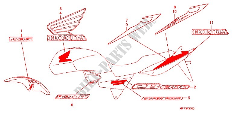 STICKERS (CB1300/CB1300A) for Honda CB 1300 SUPER FOUR 2009
