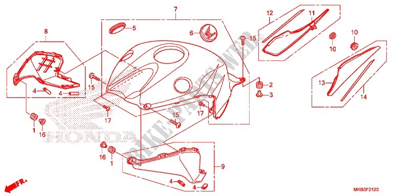 TANK COVER for Honda CBR 1000 RR FIREBLADE CABS TRICOLORE 2015