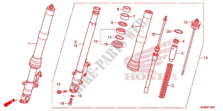 FRONT FORK for Honda CB 1000 R ABS RED SIENA 2016