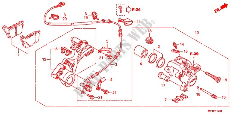 REAR BRAKE CALIPER for Honda CBR 600 R ABS RED 2012