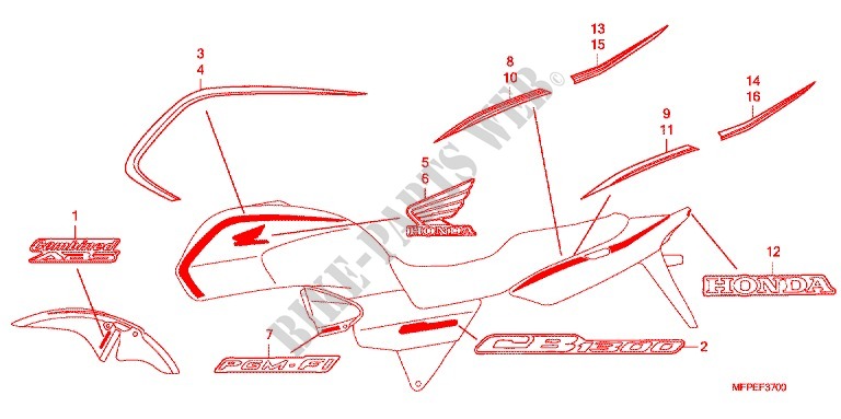 STICKERS (CB1300A) for Honda CB 1300 SUPER FOUR ABS 2010