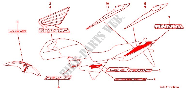 STICKERS (CB1300/A/F/F1) for Honda CB 1300 ABS BLACK 2006