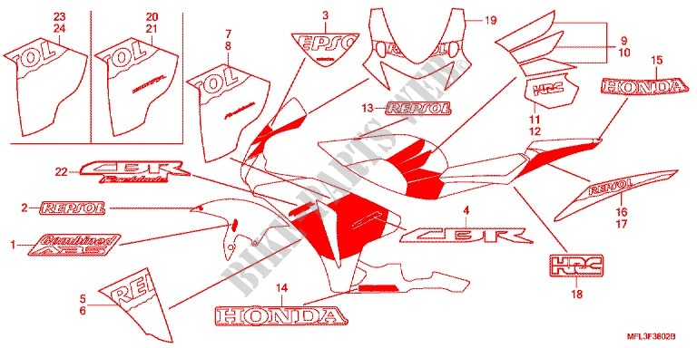 STICKERS (3) for Honda CBR 1000 RR FIREBLADE 2009