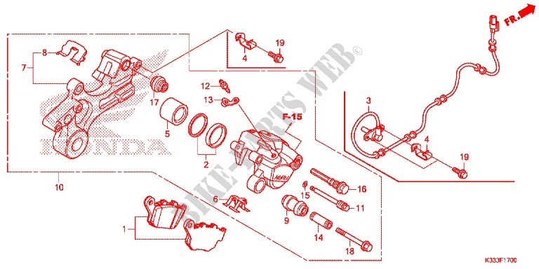 REAR BRAKE CALIPER for Honda CBR 250 R ABS 2016