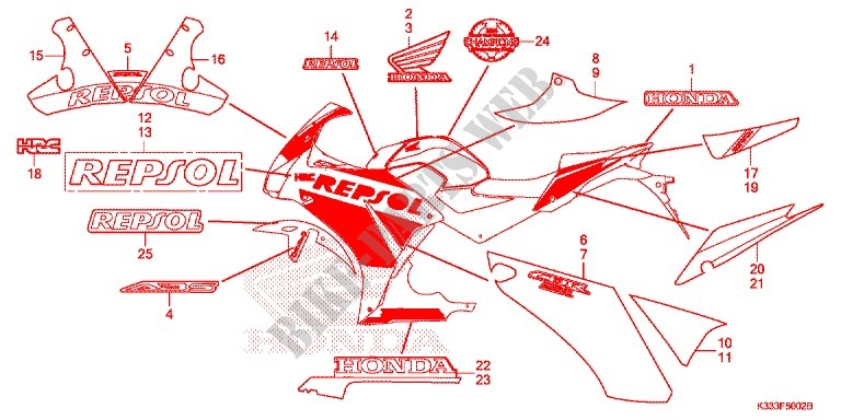 STICKERS (3) for Honda CBR 250 R ABS REPSOL 2016