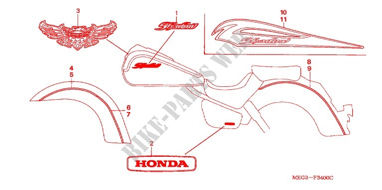 STICKERS for Honda SHADOW VT 750 Kumamoto factory 2004