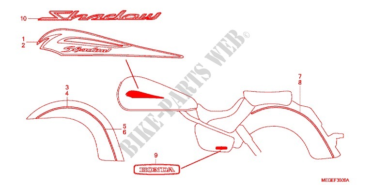 STICKERS (EXCEPT 2U) for Honda SHADOW VT 750 2010