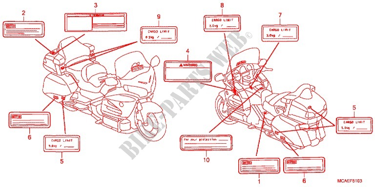 CAUTION LABEL (4) for Honda GL 1800 GOLD WING ABS AIRBAG 2016