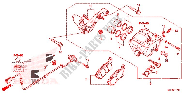 REAR BRAKE CALIPER for Honda CROSSTOURER 1200 ABS RED 2016