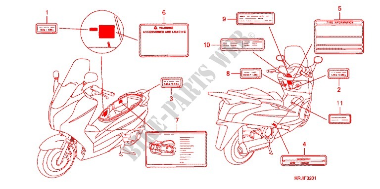 CAUTION LABEL (FES1257/A7) (FES1507/A7) for Honda S WING 125 FES 2008